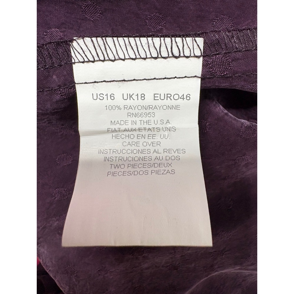VTG 90s ELISABETH x LIZ CLAIBORNE Womens Plum Button Up Blouse 16 Office Retro - Picture 5 of 11